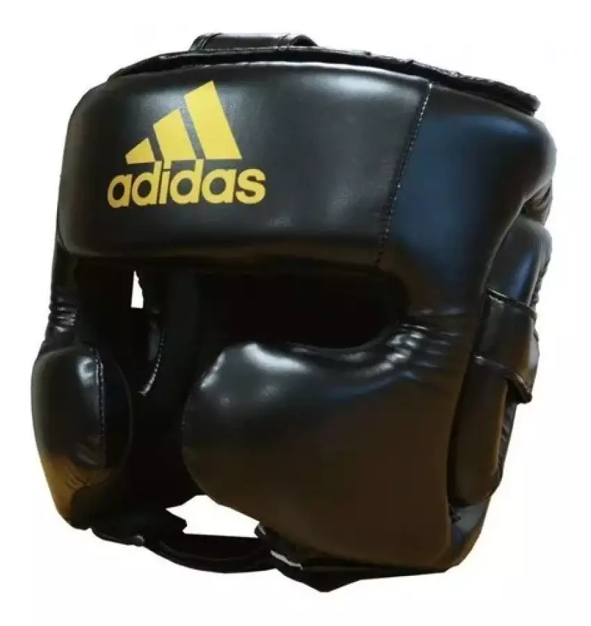 Боксерский шлем Speed ​​Headguard. Без подбородка Цвет черный. Adidas золотой логотип.