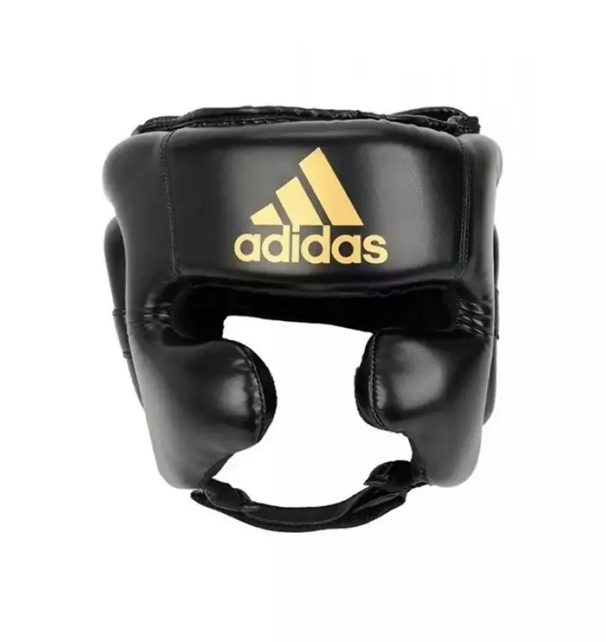 Боксерский шлем Speed ​​Headguard. Без подбородка Цвет черный. Adidas золотой логотип.
