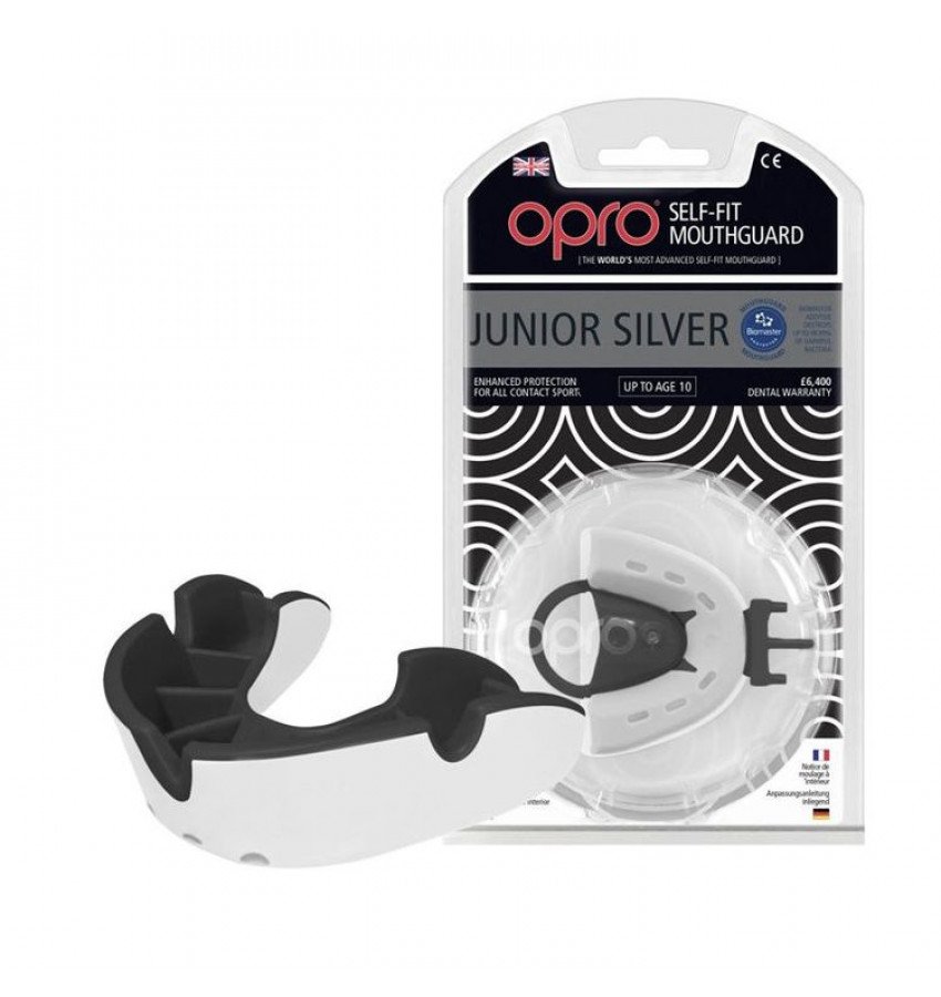 купить Капа подростковая OPRO Silver. Цвет белый, черный. Капа подростковая OPRO Silver. Цвет белый, черный.