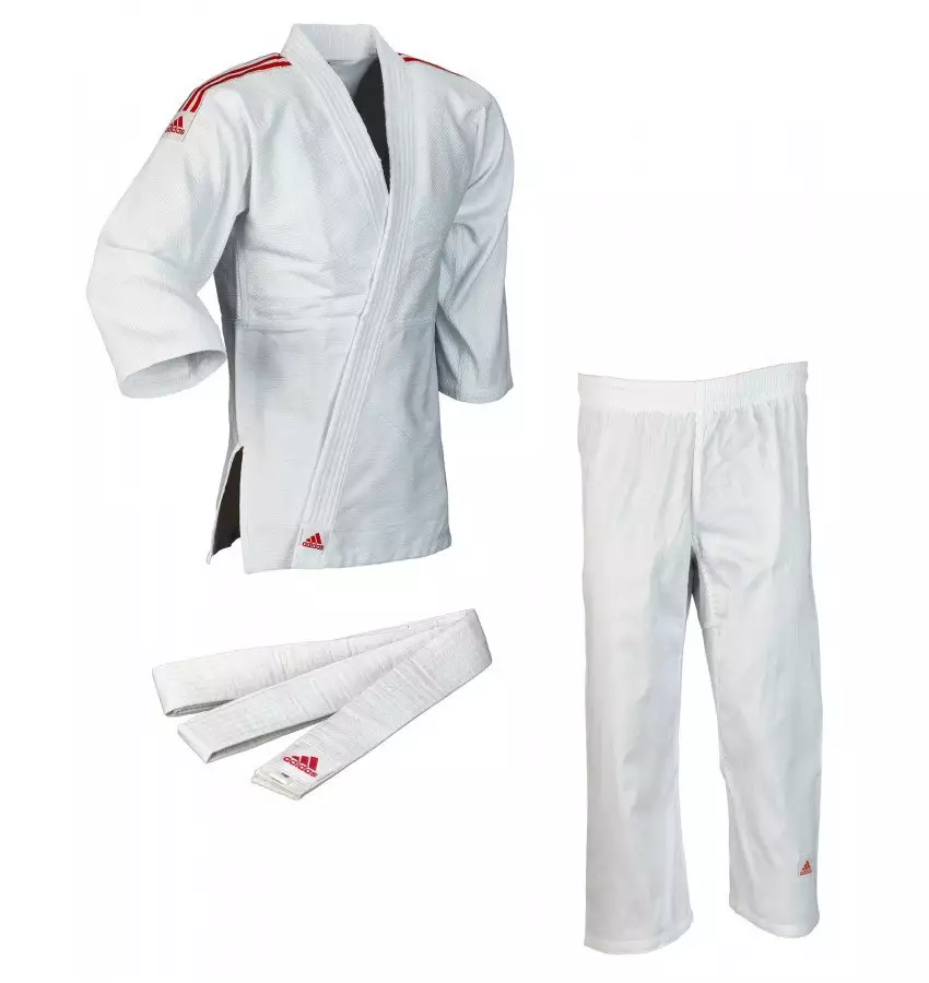 Кимоно для дзюдо Adidas Club J350 Junior | Цвет белый, красные полосы