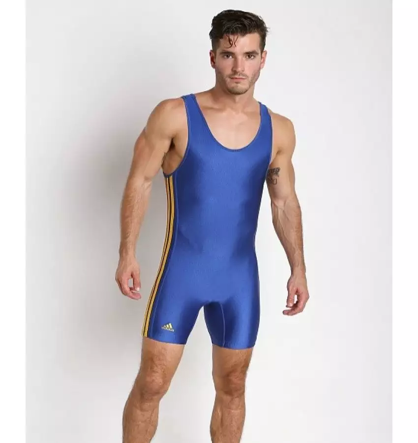 Костюм для борьбы (трико) Adidas 3 Stripe (синий, aS-102s-Royal Gold)